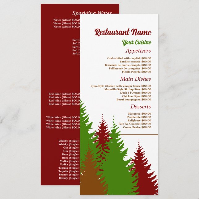 Festwald, Restaurant Slimline Menükarte (Vorne/Hinten)