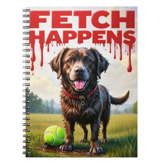 Fetch Happens Humorvolles Hund-Spiralheft Notizblock (Vorderseite)