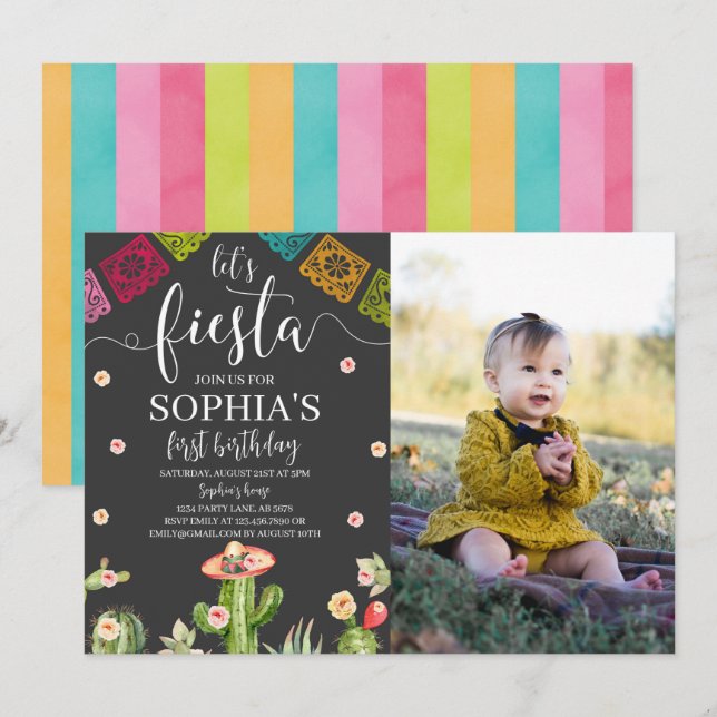 Fête Anniversaire Photo Invitation Noir (Devant / Derrière)