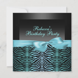 Fête Black & Blue Zebra Invitation Anniversaire
