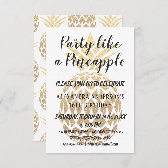 Fête comme un ananas 16e anniversaire Invitation (Devant / Derrière)
