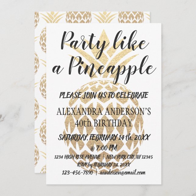 Fête comme un ananas 40e anniversaire Invitation (Devant / Derrière)