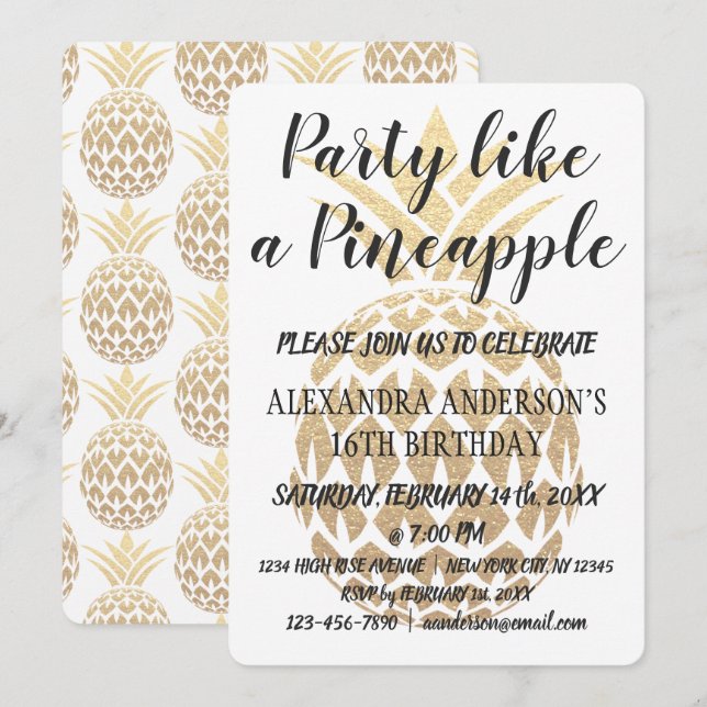 Fête comme un ananas Invitation d'anniversaire (Devant / Derrière)