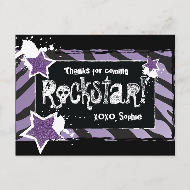 Fête comme une Rockstar - Merci violet carte posta (Devant)