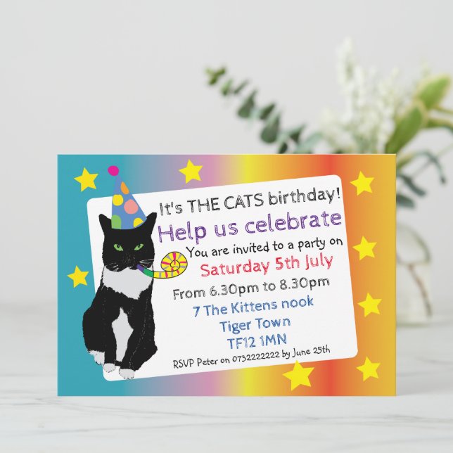 Fête d'anniversaire de chats invitation amusante f (Debout devant)