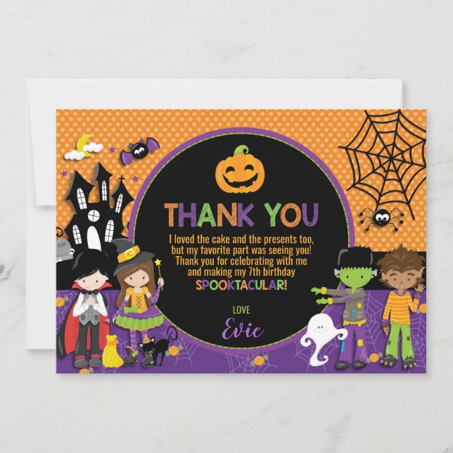 Fête d'anniversaire d'Halloween Carte de remerciem (Devant)
