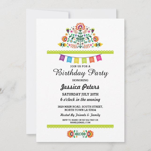 Fête d'anniversaire Floral Fiesta Invitation mexic (Devant)