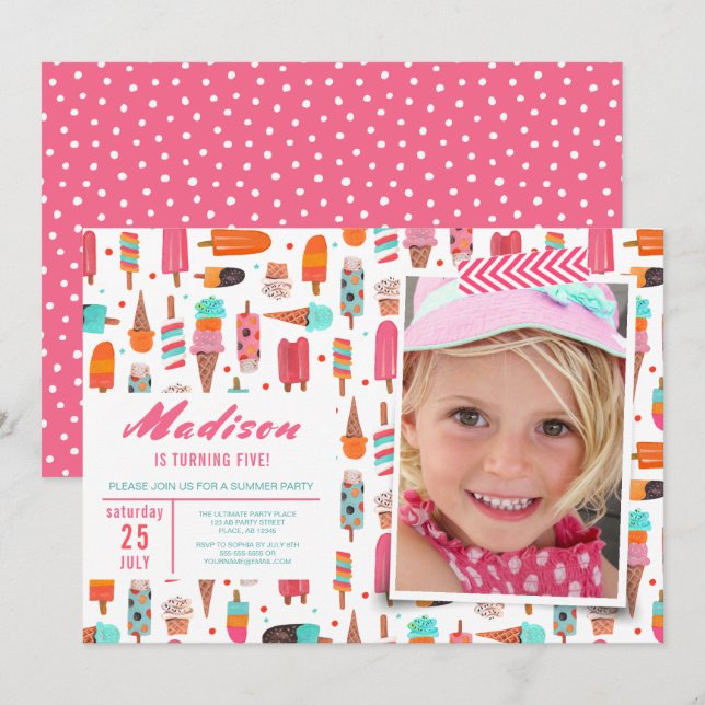 Fête d'anniversaire | glace été | Invitations (Devant / Derrière)