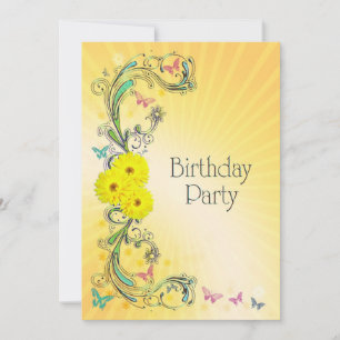Fête d'anniversaire Invitation à la fleur jaune