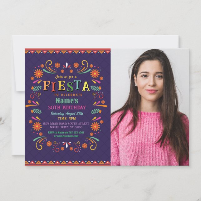 Fête d'anniversaire Invitation Mexico Photo mexica (Devant)