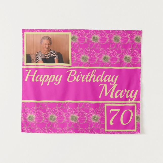 Fête d'anniversaire rose Design floral Tapisserie  (Devant (Horizontal))