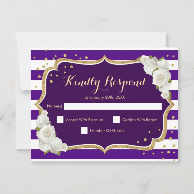 Fête d'anniversaire RSVP - Carte d'or violet (Devant)