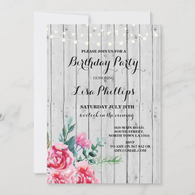 Fête d'anniversaire Rustic Rose Floral Invitation  (Devant)