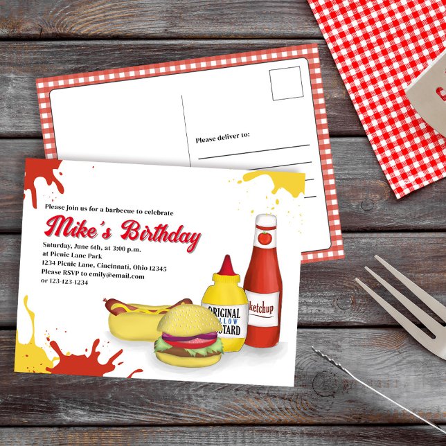 Fête d'anniversaire Summer BQ Invitation (Birthday Party BBQ invitation postcard template.)
