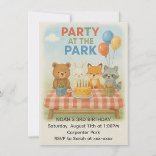 Fête dans le parc Animale Invitation Anniversaire