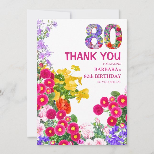 Fête de 80e anniversaire floral plat carte de reme (Devant)