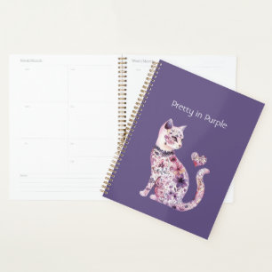 Fête de chat cœur floral rose violet