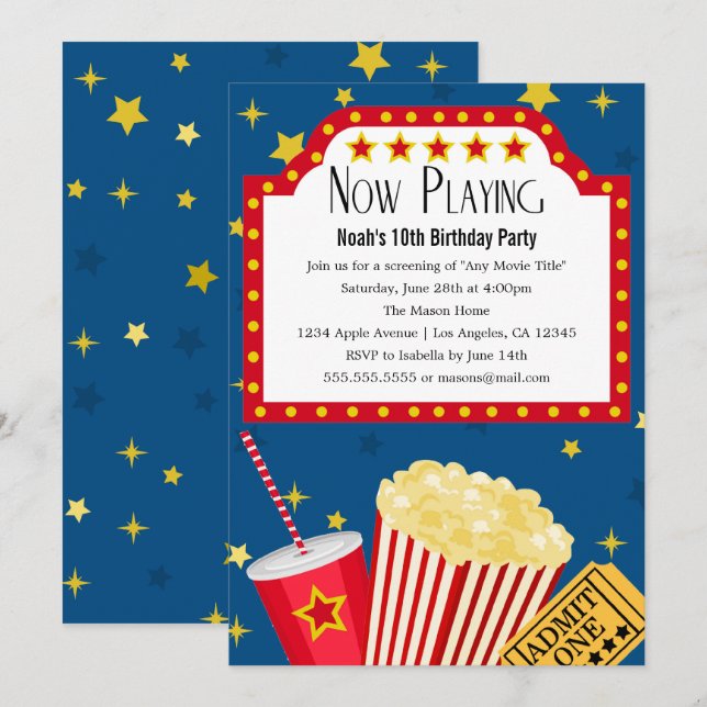 Fête de cinéma | Invitation de fête d'anniversaire (Devant / Derrière)