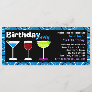 Fête de cocktails Invitation Blue Swirl