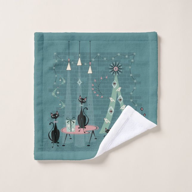 Fête de famille de chats du milieu du siècle ©stud (Gant de toilette)