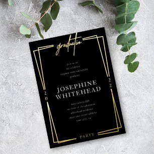 Fête de Graduation moderne Black Foil Invitation