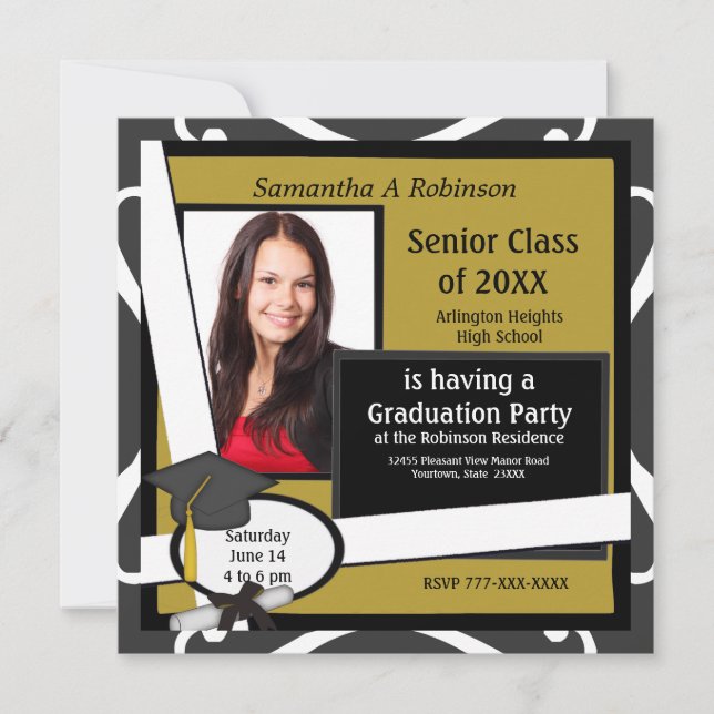 Fête de graduation Photo Invitation Casquette noir (Devant)