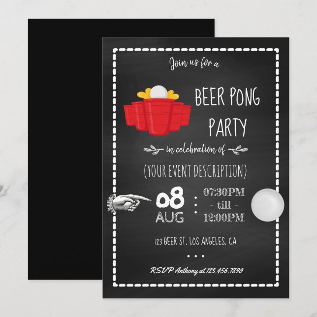 Fête de la bière Pong Invitation du tableau de bor (Devant / Derrière)