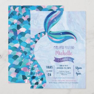 Fête de la piscine de sirène Invitation d'annivers