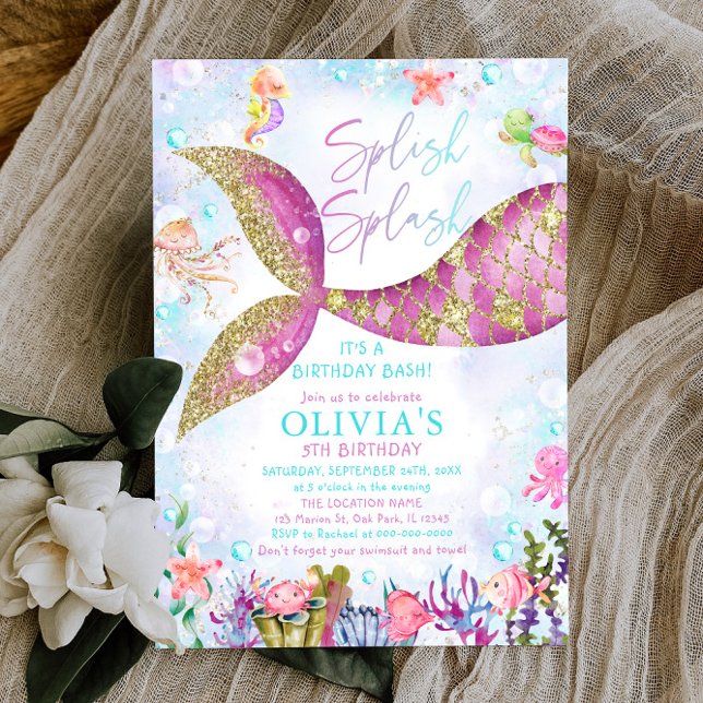 Fête de la piscine de sirène Invitation d'annivers (Créateur téléchargé)
