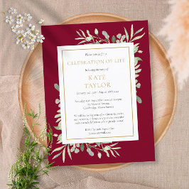 Fête de la vie Funéraire Foliage Invitation