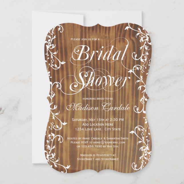 Fête de l'mariée rustique en bois de Invitation (Devant)