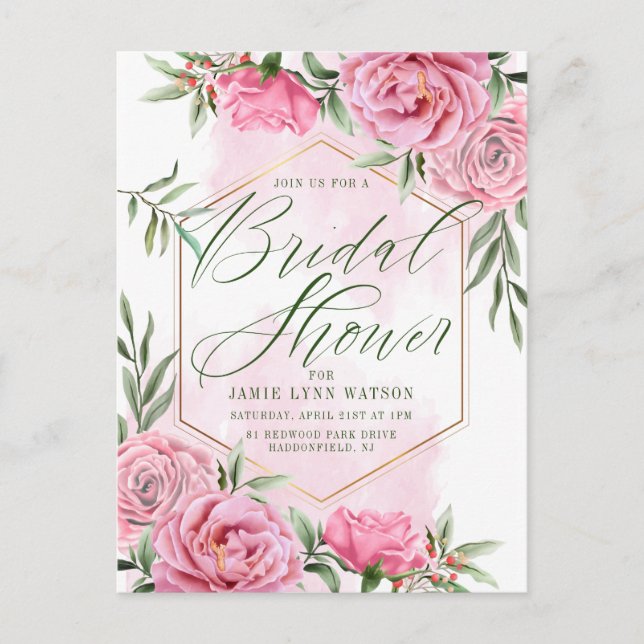 Fête de mariage | Jolies roses aquarelles Carte po (Devant)