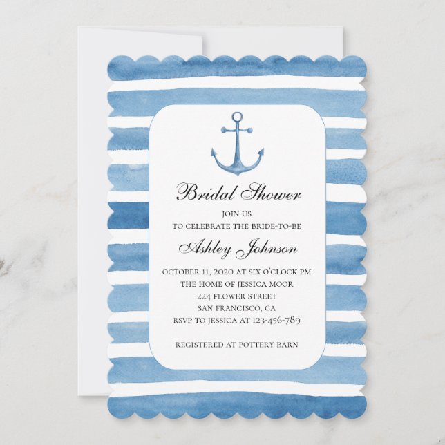 Fête de mariage nautique. Invitation à l'ancre ble (Devant)