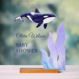 Fête de naissance baleine orque aquarelle