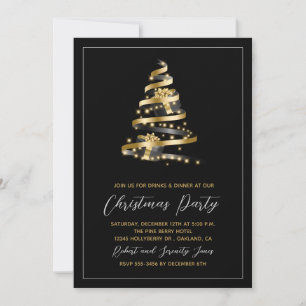Fête de Noël Black Gold Tree Invitation