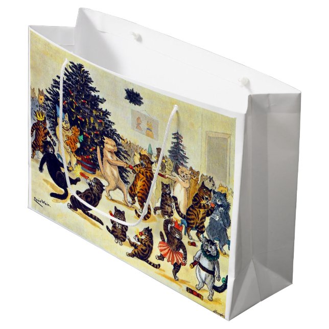 Fête de Noël du chat, Louis Wain Grand sac cadeau (Devant Angle)