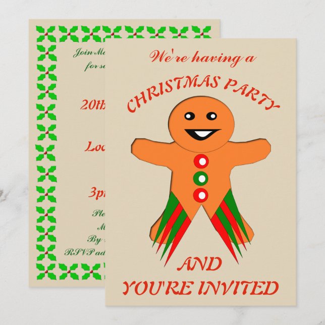 Fête de Noël Gingerbread Homme Invitations personn (Devant / Derrière)