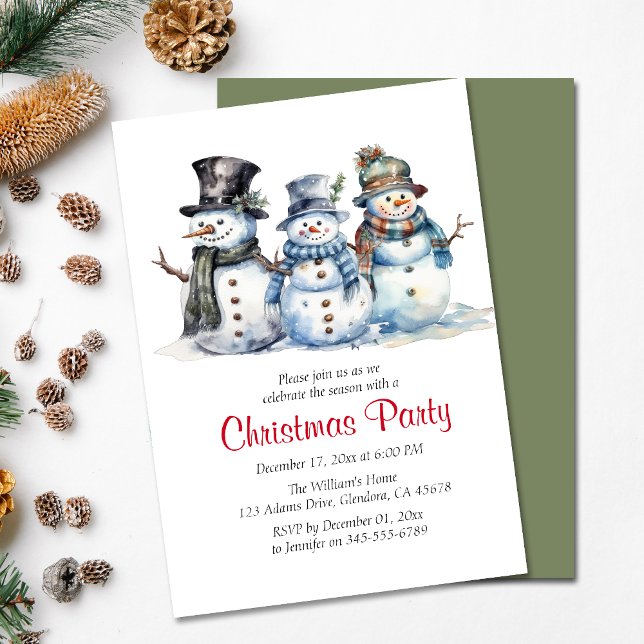 Fête de Noël hiver Snowman Invitation de vacances (Invite your guests to your Christmas party with this warm and charming holiday-themed invitation!)