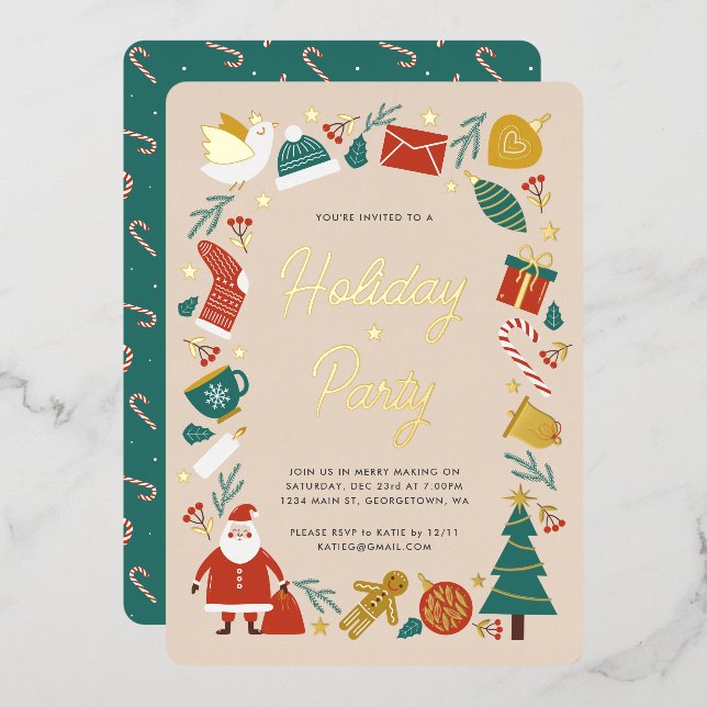 Fête de Noël Invitation Foil Carte de vacances (Recto/Verso)