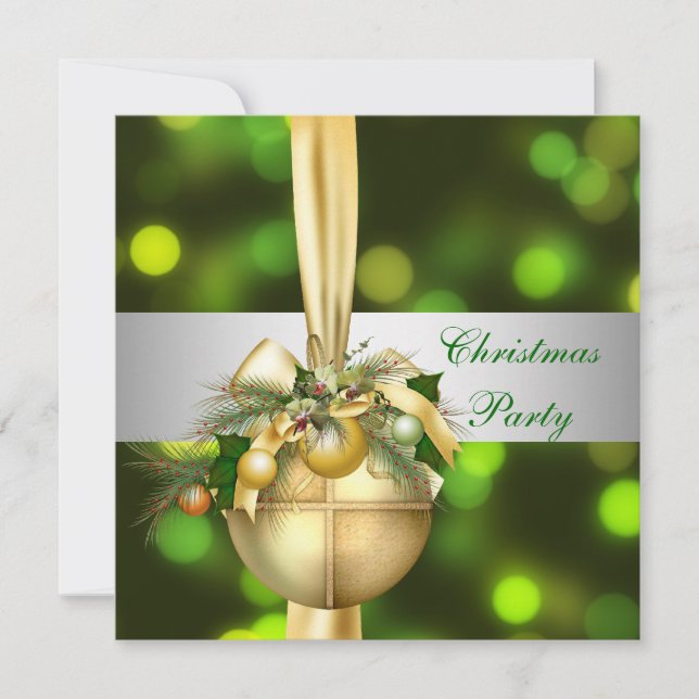 Fête de Noël Invitation Gold Yellow Green Balls (Devant)