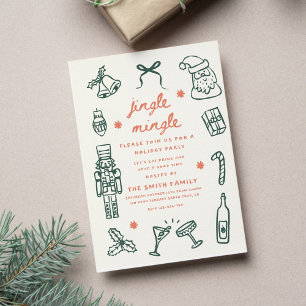 Fête de Noël Invitation Manuscrite Funky Dessinée 