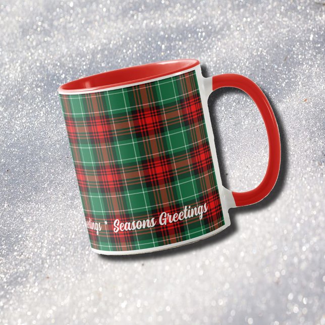 Fête de Noël modifiable Rouge Vert Plaid Mug (Holiday Red Green Holly Plaid Editable Coffee Mug)