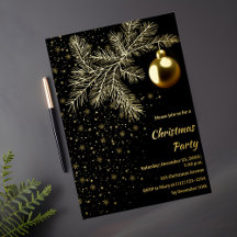 Fête de Noël Noir et Or Invitation