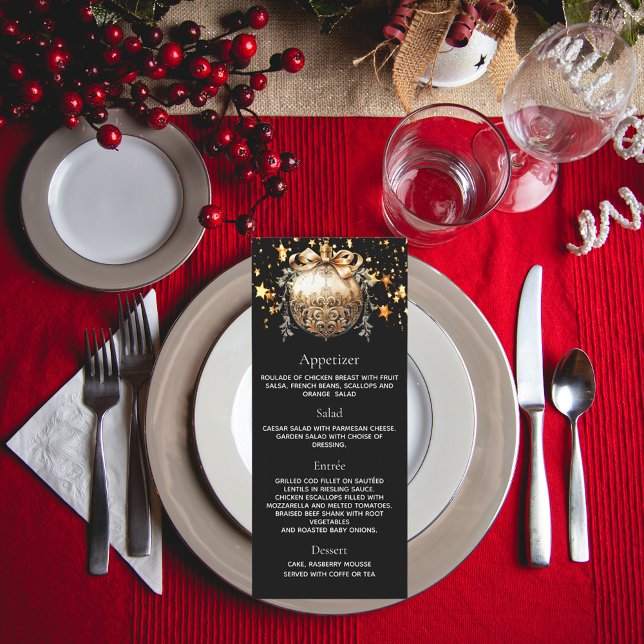 Fête de Noël noir or Baule dîner carte menu (Créateur téléchargé)