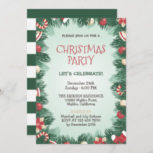 Fête de Noël verte et élégante Invitation
