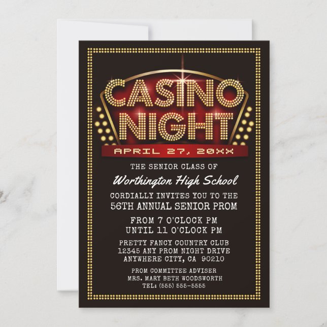 Fête de nuit du Casino Invitations à thème du bal (Devant)