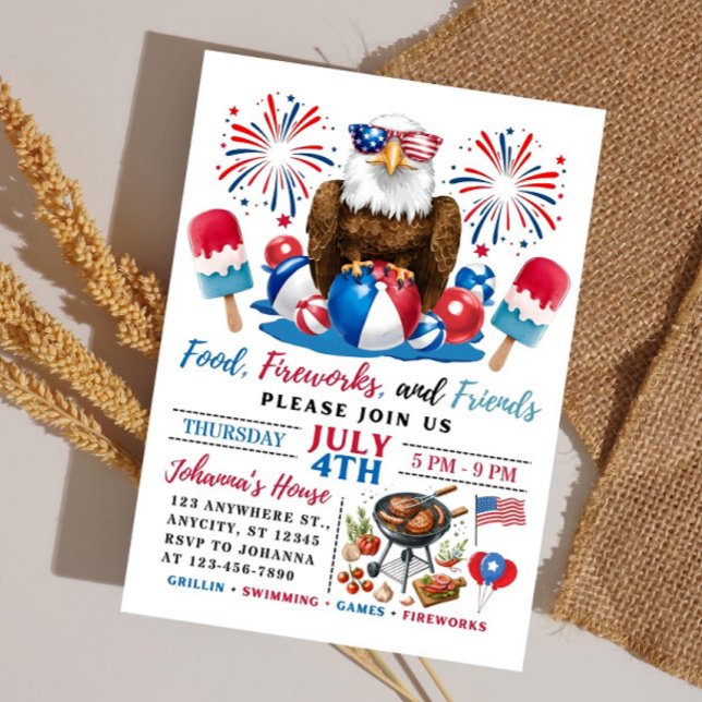 Fête de piscine du 14 juillet BBQ Invitation du 14 (Créateur téléchargé)