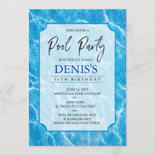 Fête de Piscine Moderne   Invitation d'anniversair