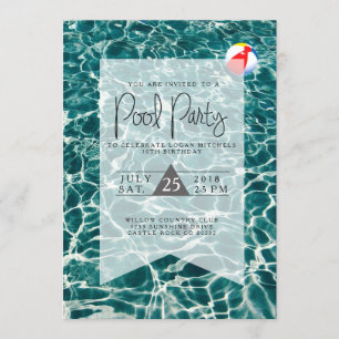 Fête de piscine moderne   Invitation d'anniversair