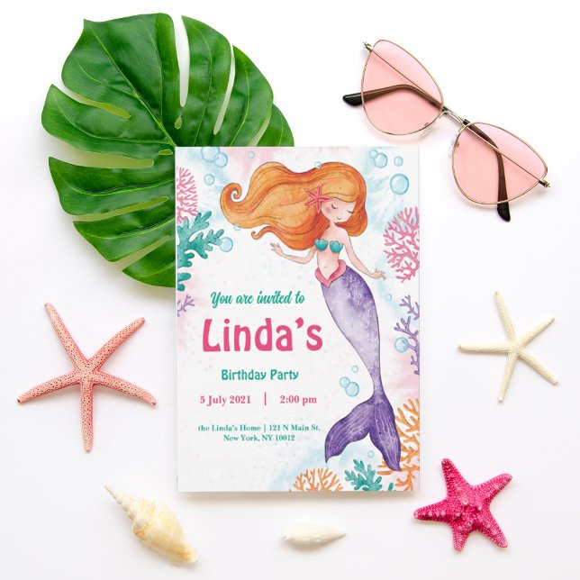 Fête de sirène rose personnalisée Invitation d'ann (RAZACLO STORE )